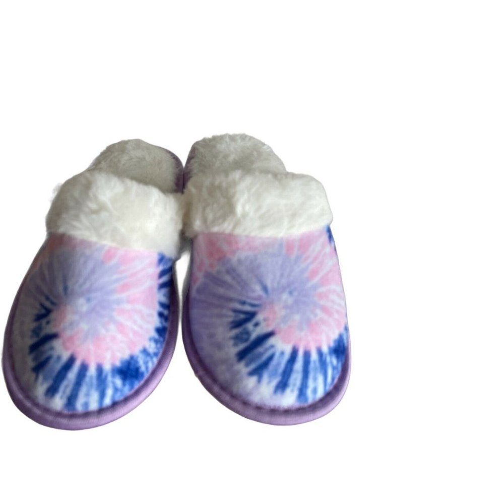 🐶Girl’s Slippers L (1-2)VIP Slippers Tie Dye Lilac Faux Fur with nail polish - Picture 8 of 12